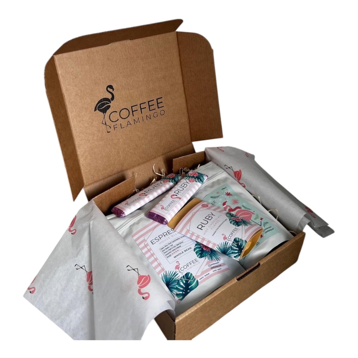 Christmas Coffee & Chocolate Hamper - Coffee FlamingoWhole BeanPeru Coffee & Dark Chocolate