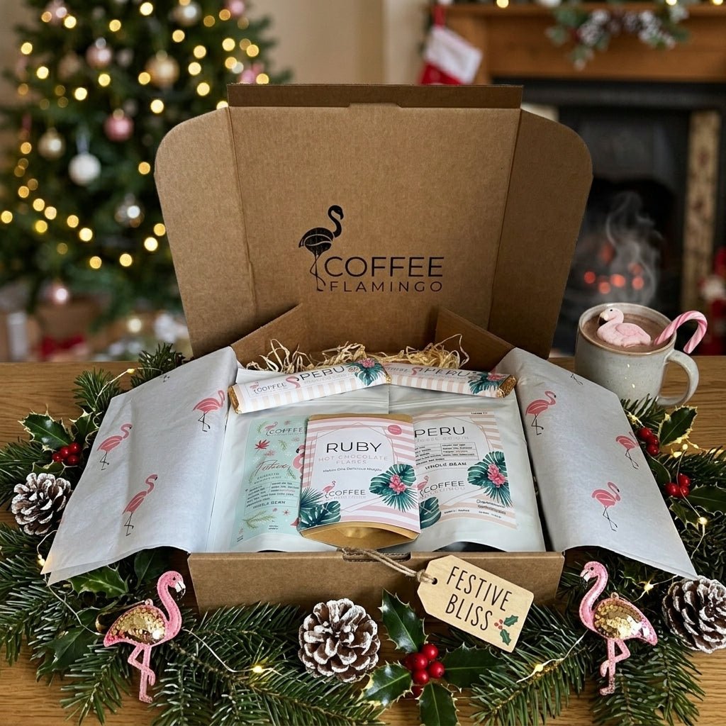 Christmas Coffee & Chocolate Hamper - Coffee FlamingoWhole BeanPeru Coffee & Dark Chocolate