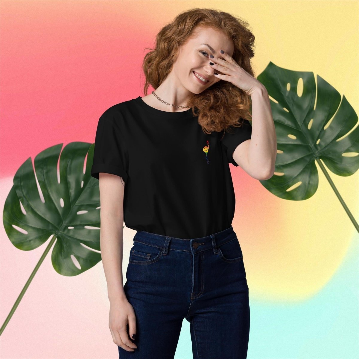 Unisex Pride colour T-shirt - Coffee FlamingoBlackS